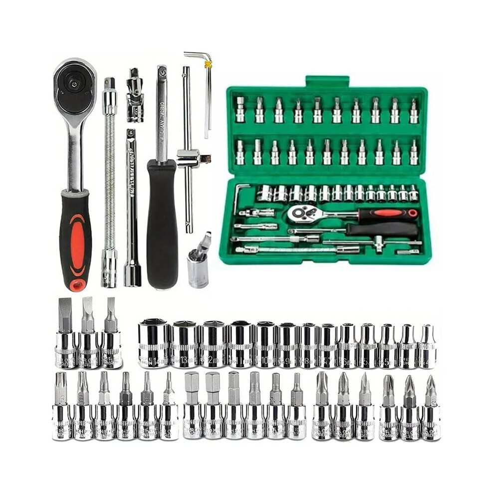 46Pcs Family Tools 1/4 Set Tool Kits For Repair Hous With Sockets Metric Hex Bit Socket Set Inch Ratchet Wrench 6031205888081