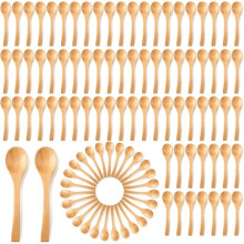 100Pcs Small Wooden Spoons 5.1x1.2in Round Stirring Scoops for Coffee, Tea, Tasting,DIY Crafts,Parties,Home Kitchen