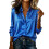 Women's Striped  Button Down Shirt Long Sleeve Collared-Blue XL 1