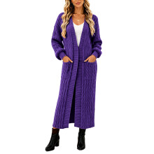 Women's Thin Type Stylish Cable Knit Cardigan with-Fuchsia XXL