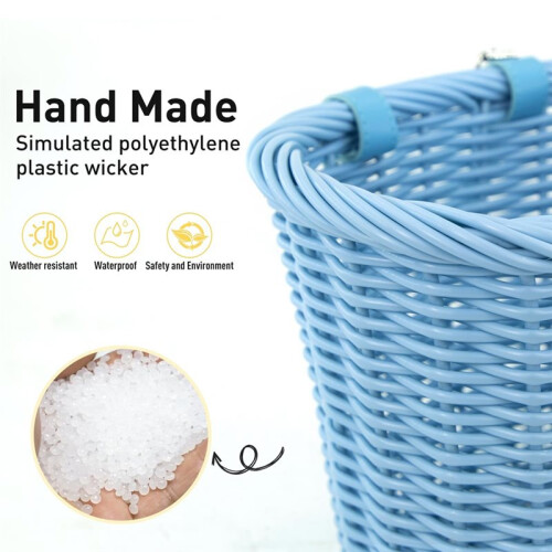 Woven Bike Basket for Kids Bikes, Waterproof with Adjustable Leather Straps 1