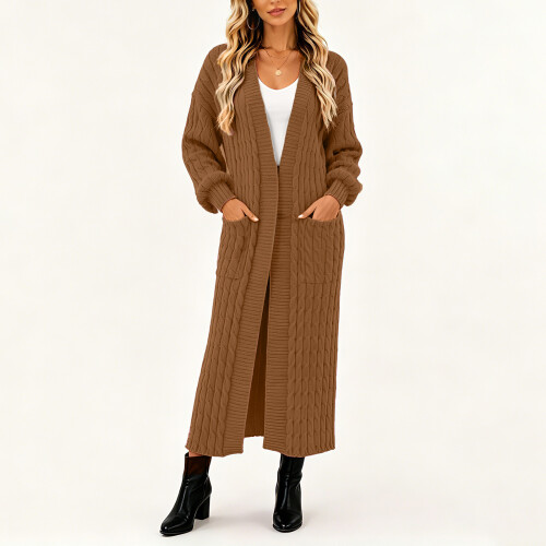 Women's Thin Type Stylish Cable Knit Cardigan with-Purple L 1