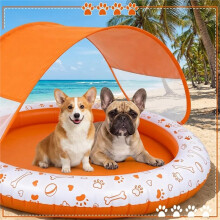 Inflatable Dog Float with Shade Canopy 57"X39", Pet Swimming Bed Raft for Pool Lake All Size Dogs
