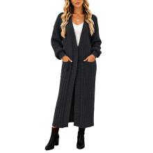 Women's Thin Type Stylish Cable Knit Cardigan-Dark Grey XXL