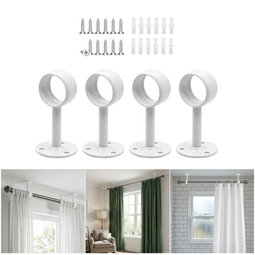 Curtain Rod Wall Mounts White 4 Pack for Bedroom Curtain Projects 1