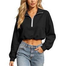 Cropped Sweatshirts for Women Long Sleeve Half Zip-Black M