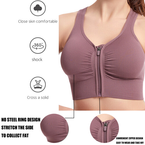 Womens Active Workout Bra with Front Fastening Wide-Black M 2