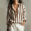 Women's Striped Button Down Shirt Long Sleeve Collared-Pink M 7