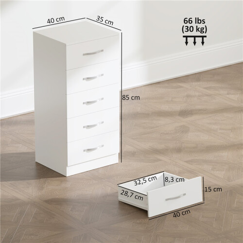 Commode met 5 lades, opbergkast, wit 2