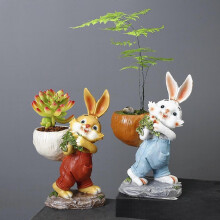 (16.7cmx11.5cmx25cm, White) Easter Bunny Statue Flowerpot Balcony Decoration for Outside Decor Versatile White