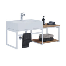 (Matt, Without Basin) 2-piece washbasin bathroom furniture Bitila 100 White / Honey Oak