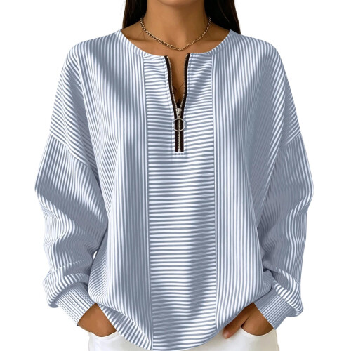 Women's  Half Zip Pullover Casual Long Sleeve-Sky Blue M