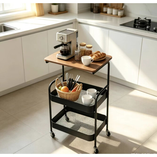 Rolling Bedside Table Cart 2 Tier Storage Shelf
