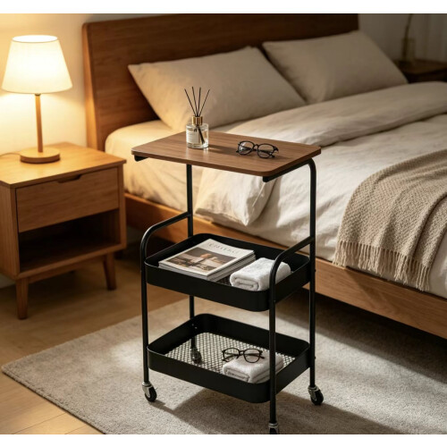 Rolling Bedside Table Cart 2 Tier Storage Shelf 1
