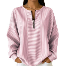 Women's Half Zip Pullover Casual Long Sleeve Oversized-Pink XL