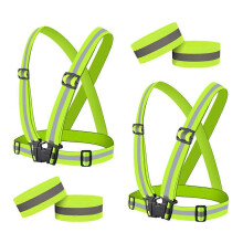Gilet de course réfléchissant, gilet réfléchissant élastique ajustable en 2 pièces avec 4 bandes réfléchissantes haute visibilité