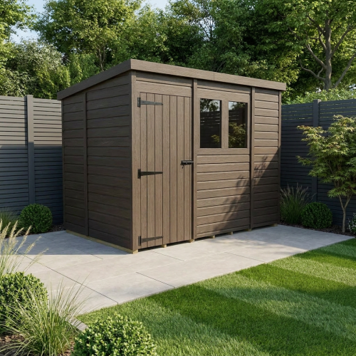 9x5 Pent Composite Shed Tanalised (Single Door, With Windows)