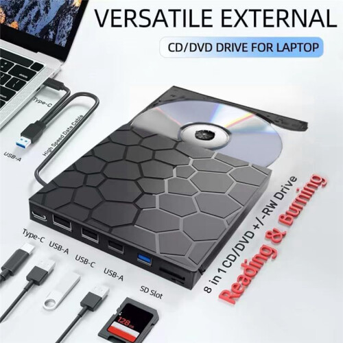 External CD/DVD Drive Player, 7 in 1 USB 3.0 CD/DVD-ROM +/-RW CD Burner for Laptop Desktop ,Windows 11/10/8/7 Linux 2