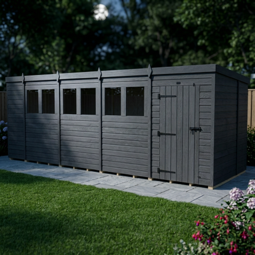 18x6 Pent Composite Shed Tanalised (Single Door, With Windows) 2