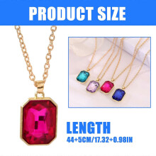 Stijlvolle, stevige ketting van legering met geometrische vierkante hanger en ketting met zirkonia steentjes, koningsblauw, geschikt vo