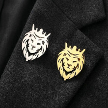 Broche de solapa con corona de león para hombre y mujer, de acero inoxidable, insignias para cuello de traje, joyería, regalo mode