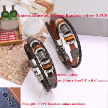 Pulseras unisex vintage de piel sintética trenzada de AYYUFE en acero inoxidable, paquete de 5 piezas.