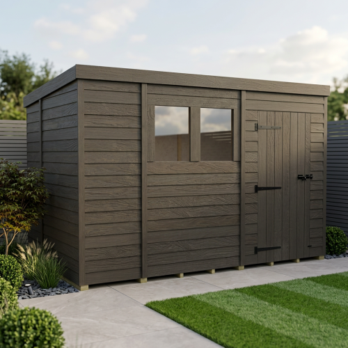 10x7 Pent Composite Shed Tanalised (Single Door, With Windows)