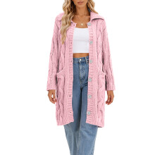 Womens Cable Knit Cardigan Sweaters Oversized Collar-Pink XXL