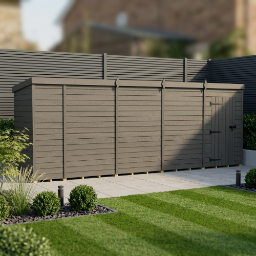 18x4 Pent Composite Shed Tanalised (Single Door, No Windows)