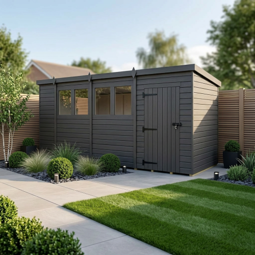 14x4 Pent Composite Shed Tanalised (Single Door, With Windows)