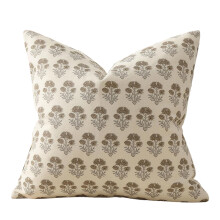 Housse de coussin à imprimé floral beige, carrée, décorative,-3