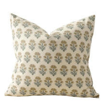 Housse de coussin à imprimé floral beige, carrée, décorative,-4
