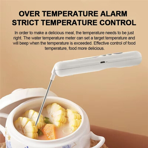 Digital Thermometer with Stainless Steel Probe, LCD Display for BBQ,Cooking,Baking,USB Charging,over Temperature Warning