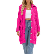 Womens Cable Knit Cardigan Sweaters Oversized Collar-Hot Pink L