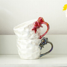 Romantic Bow Ceramic Mug Coffee and Milk Cups Girl Drinking Water Cups Dessert Handle Cup Teacup