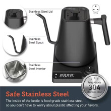 Gooseneck Electric Kettle with Precise Temperature Control, Ideal for Coffee and Tea, Stainless Steel Design UK Plug