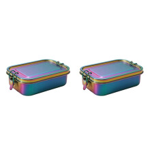 2X Stainless Steel Bento Box Leakproof Metal Lunch Box with Removable Divider Lunch Box for Children and Adults(Rainbow)