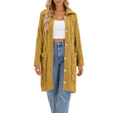 Womens Cable Knit Cardigan Sweaters Oversized Collar-Yellow XXL