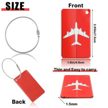 (Silver Red) 10 Pcs Luggage Tags Business Card Holder Aluminium Metal Travel ID Bag Tag for Travel Luggage Baggage Identifier
