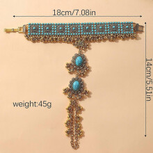 Compatibile con donne Braccialetti da polso regolabili con maglie a catena e perline turchesi e cristalli verdi, anelli e gioielli