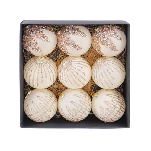 Textured Christmas Tree Trim, 9 Count Holiday Bauble-Beige