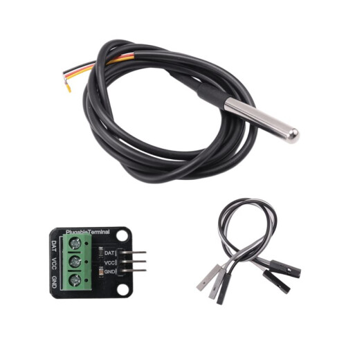 DS18B20 Temperature Sensor Module Kit Waterproof 100CM Digital Sensor Cable Probe Terminal Adapter for