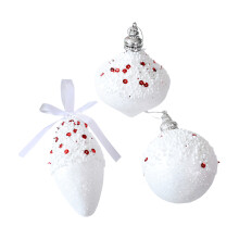 White Red Christmas Hanging Set of 3 for Tree Shelf and Wreath