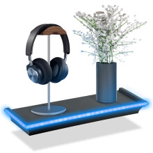 (Blue) GEEZY Black Floating Shelves LED Neon Light Wall Mounted Gaming Bedroom Lounge Display