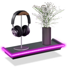 (Pink) GEEZY Black Floating Shelves LED Neon Light Wall Mounted Gaming Bedroom Lounge Display