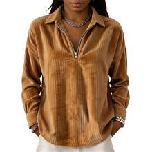 Women's Quarter Zip Pullover Corduroy Retro Loose-Orange XXL