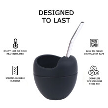 Black 5oz 180M Silicone Yerba Mate Cup Set Tea Cup with Stra for Gift