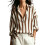 Women's Striped Button Down Shirt Long Sleeve Collared-Camel L 1