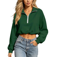 Cropped Sweatshirts for Women Long Sleeve Half Zip-Green S