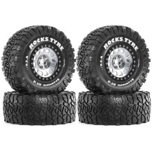 4pcs 120mm 1.9Inch Beadlock Wheel Rim Rubber Tire Set for 1/10 RC Crawler Car Axial SCX10 Pro Capra TRX4 D90 Silver